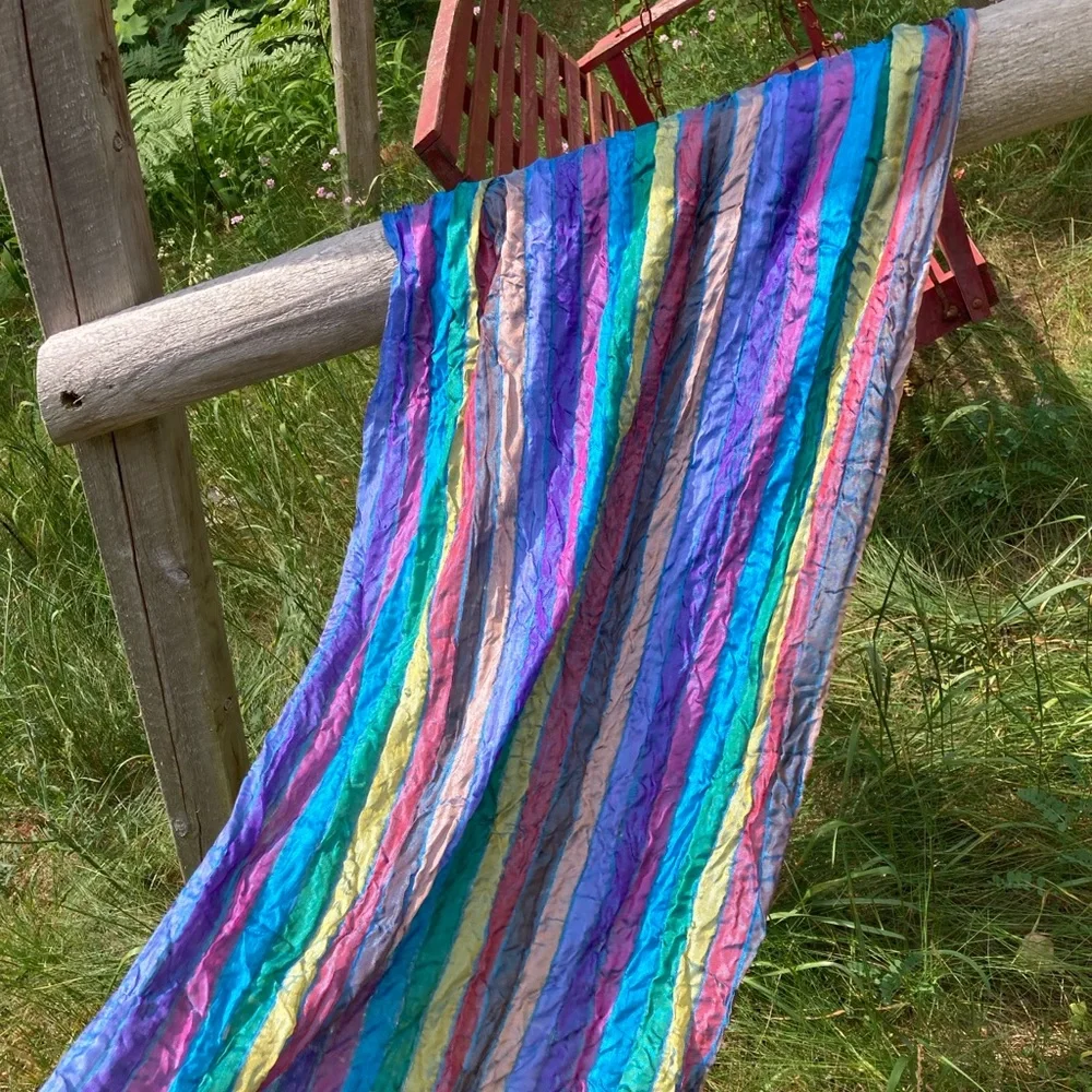 ARTISAN Scarf Reversesible Crinkle Silk Colorful Blue Purple Green Pink Yellow